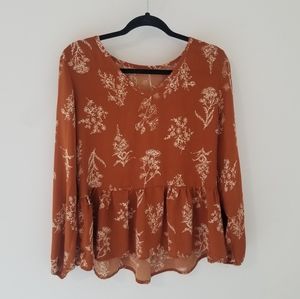 Plant Printed Long Sleeved Blouse